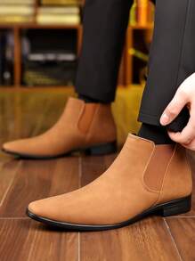 Men's Korean Style British Wind High-Top  Boots, New Casual Soft-Bottom Chelsea Boots, All-Match - Brown - View 3