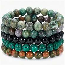 YAUKIA Conjunto de 5 pulseras de cuentas de piedra natural, conjunto de conexión a tierra, pulseras energéticas de cristal apilables, adecuadas para uso diario por mujeres y hombres