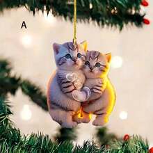 1入組亞克力3D裝飾吊飾，有3種設計選擇：日汽車吊飾，心形書架吊飾和情侶貓吊飾 - 適用於汽車後視鏡，背包，鑰匙扣和派對禮物 - 彩色 - 查看 2