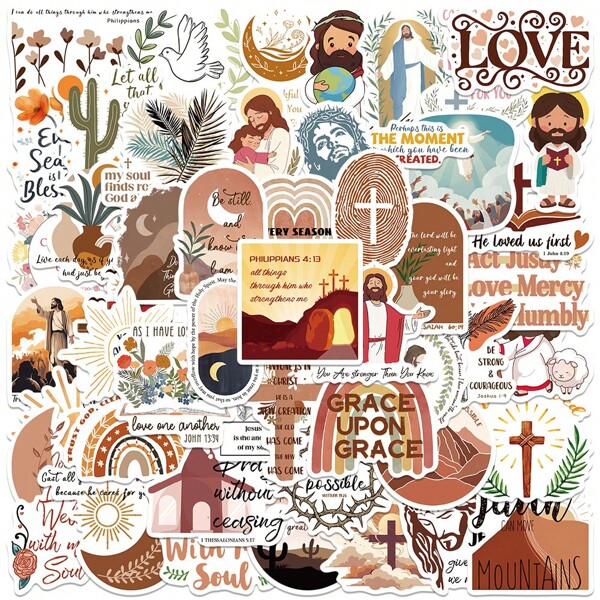 50PCS Christian Stickers Easter Gifts Bible Verse Stickers Easter Decor Faith Stickers Bible Stickers Scripture Stickers Jesus Stickers Religious Stickers Vinyl Waterproof Stickers Stickers For Water Bottle, Hydroflask, Guitar, Luggage, Phone, Case, Laptop, Skateboard, Gift