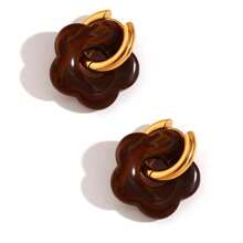 1 对时尚不锈钢彩色花朵耳环，18K 镀金，简约时尚耳钉，适合女性日常佩戴情人节、妈妈、母亲、母亲节、礼物 - 花朵 - 查看 13