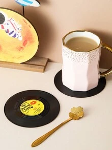 創意復古CD唱片杯墊，可用於咖啡/茶杯，隨機顏色 - 彩色 - 查看 5