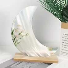 liangyuan 1pc Moon-Shaped Countertop Makeup Mirror, Asymmetrical Decorative Mirror - Clear - View 1