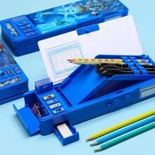 Password Lock Multi-Functional Stationery Box For Students, Double-Sided Large-Capacity Pencil Case Transformable Mecha, Cute Cartoon Pencil Case For Boys And Girls' Study Supplies Back To School,Back To School,School Supplies,Pencil Pouch,School Bag - Mecha Fire - View 9