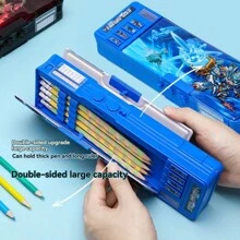 Password Lock Multi-Functional Stationery Box For Students, Double-Sided Large-Capacity Pencil Case Transformable Mecha, Cute Cartoon Pencil Case For Boys And Girls' Study Supplies Back To School,Back To School,School Supplies,Pencil Pouch,School Bag - Mecha Fire - View 6