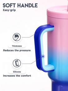 40 oz / 1,2 L Becher mit Griff, isolierter Becher, vakuumisolierte Trinkflasche, auslaufsicherer Deckel und Strohhalm, isolierter Kaffeebehälter aus Edelstahl, hält Getränke 34 Stunden kalt oder 10 Stunden warm (Violett-Blau-Rosa Verlauf)