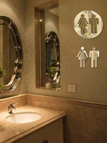 1 pieza Espejo adhesivo de pared para señalización de personal del baño en hotel con calcomanía para decoración - señales de baño - Ver 1