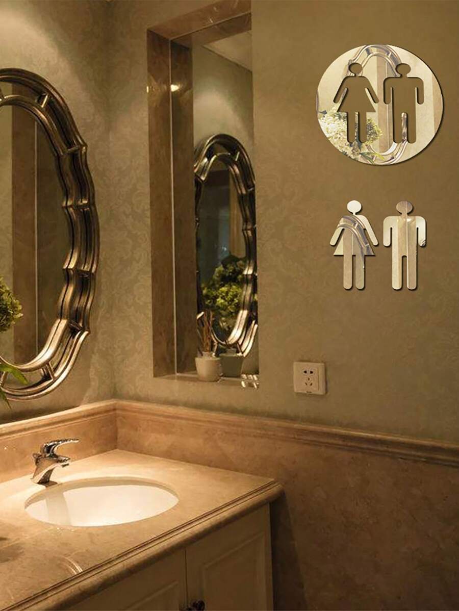 1 pieza Espejo adhesivo de pared para señalización de personal del baño en hotel con calcomanía para decoración - señales de baño - Ver 1