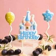 3pcs Birthday Cake Candles Party Cartoon Creative Castle Balloon Cake Romantic Decoration - Multicolor - View 2