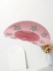 1 Stück Damen Filzhut, moderner einfarbiger Woll-Filzhut mit Strass-Stern Dekor, Sonnenhut mit breiter Krempe, vielseitig einsetzbar für Outdoor, Hochzeit, Unisex