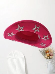 1 Stück Damen Filzhut, moderner einfarbiger Woll-Filzhut mit Strass-Stern Dekor, Sonnenhut mit breiter Krempe, vielseitig einsetzbar für Outdoor, Hochzeit, Unisex