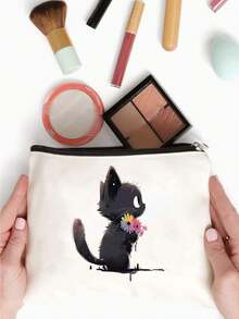 1 pieza linda bolsa de tocador/ cosmetiquera con estampado de gato para mujeres. Es ideal para guardar brochas de maquillaje, almacenamiento cosmético y es útil para viajes. Es una buena opción para obsequiar como bolsa de regalo o de mano. Fácil de manipular, liviana que la hace adecuada para viajes y se puede utilizar como bolsa para pequeños artículos de aseo personal como lápices, maquillaje, etc. Es un regalo perfecto para mujeres, madres, profesoras, amigas y damas de honor, que es muy útil para la belleza al aire libre! Ideal para bodas, cumpleaños, playas y vacaciones. - Beis - Ver 2