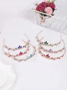 1pc Girls' Luxury Sweet Princess Crown Headband With 3D Rhinestones - Purple - View 2