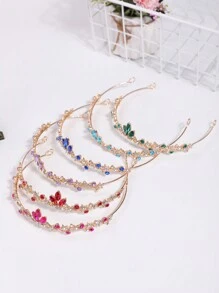 1pc Girls' Luxury Sweet Princess Crown Headband With 3D Rhinestones - Purple - View 3