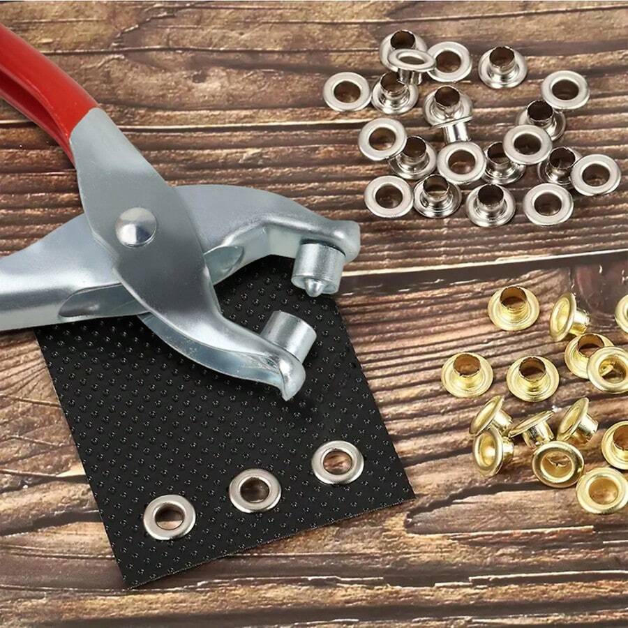 NEWONE 1 Set 1/4 Inch Grommet Eyelet Plier Set, Eyelet Hole Punch Pliers Kit With 100 Metal Eyelets, Grommet Tool Kit For Leather Clothes Belt, Tools For Men