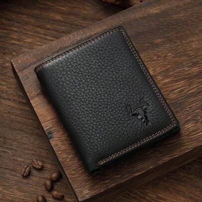2025 Summer Men's Genuine Leather Wallet, Large Capacity Classic Retro Card Holder, Minimalist Bifold Design, Black, Travel Essential Accessory, 3 Bill Compartments, 1 ID Window, 13 Card Slots, Father's Day Gift, Valentine's Day Gift, Anniversary Gift, Birthday Gift, Gift For Dad
