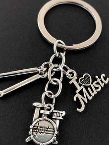 1 件男女通用创意个性化微型鼓钥匙扣，适合音乐爱好者、乐队粉丝、音乐节礼物或背包装饰 - 銀色 - 查看 2