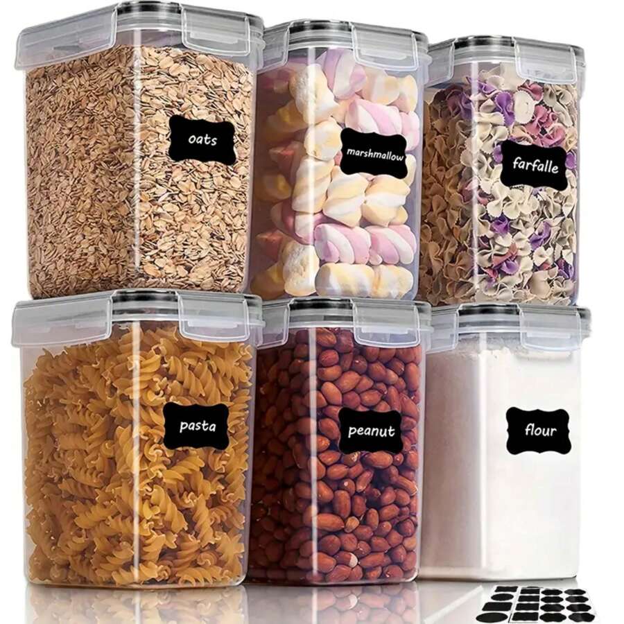 How To Optimize Kitchen Storage: Airtight Plastic Containers For Coffee Beans, Flour, And Sugar 6pcs 54oz/1.6L Airtight Plastic Food Storage, New Year Pantry Organization, Holiday Home Essentials - White - View 1