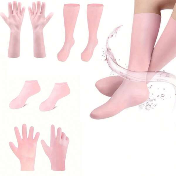 2 Stück feuchtigkeitsspendende Hand- und Fußmasken, feuchtigkeitsspendende lange Socken/Handschuhe, Fußpflege-Socken, zur Vorbeugung von trockenen rissigen Fersen und zur Erweichung rauer Haut, wiederverwendbar
