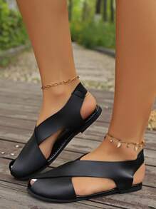 女款平底涼鞋，新品，時尚日常休閒海灘人字拖，采用交叉帶設計，羅馬假日舒適輕便平底拖鞋，顏色有黑色/棕色/綠色/橙色可選 - 黑色 - 查看 9