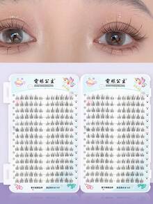 336根向日葵聚簇設計假睫毛，28排，自然外觀，捲曲，長，厚，柔軟，超輕巧，帶超細黑色莖，毛茸茸的觸感就像真人睫毛，易用的三步驟安裝，適合日常穿著，工作或通勤化妝，必備的便攜美容物品，擴大雙眼。 - C - 查看 6