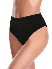 SHEKINI Women's High Waist Tummy Control Black Bikini Bikini Bottom - Black - View 2