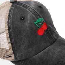 水果櫻桃刺繡棒球帽，網眼運動棒球帽，中性戶外透氣遮陽帽 - 黑色 - 查看 4