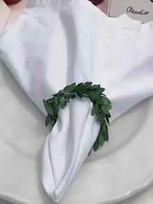 10pcs 6cm Green Leaf Garland PVC Wire Twine Napkin Ring, Iron Wire Leaf Flower Garland Napkin Buckle, For Restaurant Decoration And Table Setting - Green - View 7