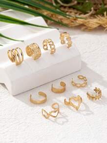 Conjunto de 10 anillos de dedo ajustables de metal y estilo vintage, de moda, adecuado para el uso en verano de mujeres, estilo de playa