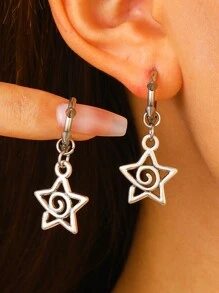 1pair Y2K Korean Fashion Star Swirl Earrings Gothic Charms Rivet Earrings For Women Punk Grunge Jewelry Vintage Accessories Cool Jewelry - Silver - View 2