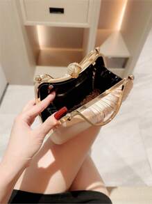 月夜EveBag 1入組豪華緞子褶皺手抓包，鑲有閃亮的鑽石裝飾，適用於晚會、正式場合、舞會、婚禮和鏈式包款 - 杏色 - 查看 8