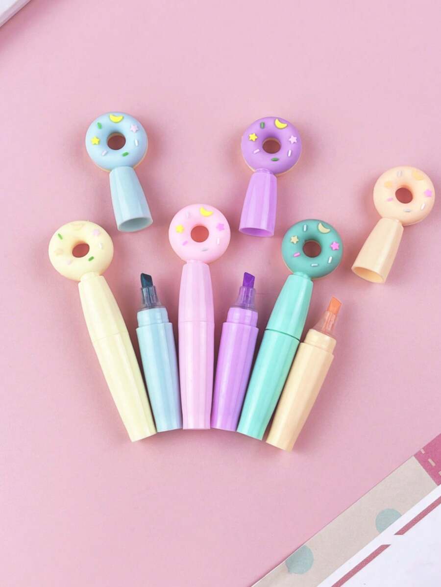 6pcs Cute Lollipop Style Mini Fluorescent Highlighter Pens For Drawing And Painting - 6 Colors - View 1