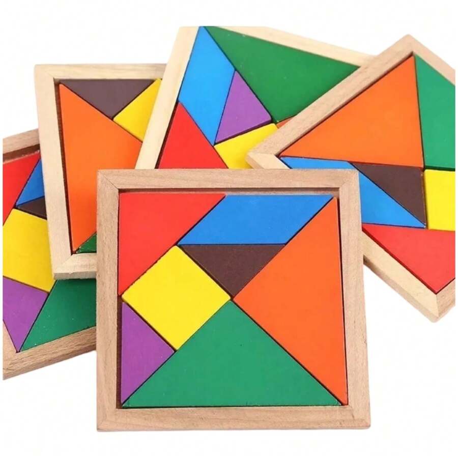 Kit 5 Tangram Madera Juego Material Didáctico 16cm - Multicolor - Ver 1