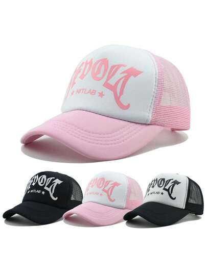 New Couple Mesh Cap, Breathable Sunshade Baseball Cap With Letter Print, Summer Baseball Cap