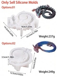 1 Stück Drachen Silikonform, 3D realistischer Kristall Drache, handgefertigte Tierhandwerke, Dekoration für Zuhause aus Gips, Beton, Zement oder Harz Gießformen. - Weiss - Übersicht 2