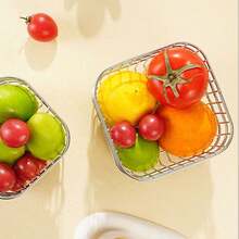 1pc Kitchen Storage Rack, Stainless Steel Drainage Basket, Household Fruit And Vegetable Washing Storage Basket, Square Sink Drainage Rack - Silver - View 3