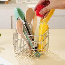 1pc Kitchen Storage Rack, Stainless Steel Drainage Basket, Household Fruit And Vegetable Washing Storage Basket, Square Sink Drainage Rack - Silver - View 7