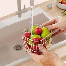 1pc Kitchen Storage Rack, Stainless Steel Drainage Basket, Household Fruit And Vegetable Washing Storage Basket, Square Sink Drainage Rack - Silver - View 5