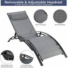 Set Of 3 Garden Loungers, Extra Large Garden Loungers With Coffee Table, Sun Loungers With Full Aluminum Frame, S-Shaped Ergonomic Lounge Chair, Suitable For Garden, Pool, Beach, Gray - 灰色 - 查看 5