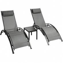 Set Of 3 Garden Loungers, Extra Large Garden Loungers With Coffee Table, Sun Loungers With Full Aluminum Frame, S-Shaped Ergonomic Lounge Chair, Suitable For Garden, Pool, Beach, Gray - 灰色 - 查看 1