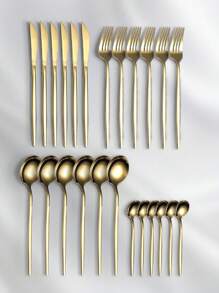 4/24 Piece 4/24-Piece Rainbow/Black/Gold Stainless Steel Colored Tableware Set With Silverware, Mirror Polished Spoon And Fork Set - Portuguese Cutlery Set - View 19