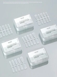100入/盒透明中短杏仁三種尺寸假指甲，法式全覆蓋壓克力軟膠贈1入美甲文件，美甲沙龍DIY家用貼片美甲用品 - 無色 - 查看 9