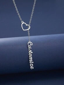 Personalized Simple Europe And America Style Heart Letter Name Necklace Custom Pendant Customized Golden Stainless Steel Couple Necklace Perfect Gift For Couple Mom Friends And Classmates Suitable For Valentine's Day Christmas Halloween Anniversary Celebration, Silver, Stylish, Colorful, Vintage, Simple, Unisex, Casual, For Anniversaries, For Birthdays, For Graduation, For Prom, For Party, Stainless Steel Jewelry