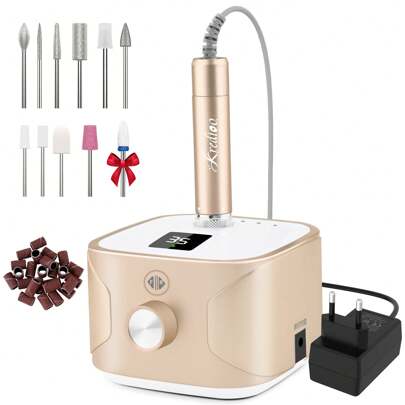 kredioo 35000 Nail Drill Professional Electric File For Manicure Pedicure,Gel Polish And  Acrylic Nails Kit Remover With 11 Bits Easy Build-In Bit Holder Twist Lock Changing Bit For Beginner,Champagne Color