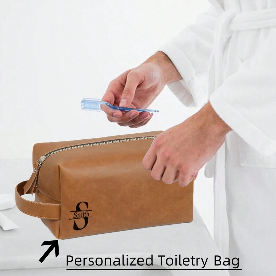 Personalized Leather Toiletry Bag For Men, Engrave Name Initials, Customized Monogram Travel Shaving Dopp Kit For Groomsmen Best Man, Graduation Gifts Father's Day, Wedding, Birthday, Husband, Makeup Bag Wash Bag For Bathroom College Dorm Portable Multifunctional Student Letter Versatile,Large Capacity,Functional,Foldable,Practical,All-Purpose Fashion,Contracted,Minimalist,Kawaii,Vacay Vibes/Vacation,Leisure,Basics Personalized,Unique,Custom Finds,Winter Fashion,Christmas/Holiday Gift,Personalized Gifts For Women,Toiletry Bag Ideal Gifts For Her Girlfriend,Family,Friends,Children,Pink Girls For Anniversaries,For Birthdays,For Christmas,For Holiday/ Vacation,For School,For Outdoors/Outings/Travel/Hiking/Stadium/Sports/Climbing - Brown - View 1