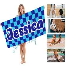 1入組個性化創意沙灘毛巾，個人化名字印刷吸水海灘毛巾，大尺寸夏季沙灘毯，適用於沙灘和游泳池派對，沙灘必備，可用圖片和文字定制 - 彩色 - 查看 1