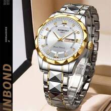 Nuevo reloj de cuarzo para hombre con correa de acero inoxidable, pantalla de semana y fecha, elegante y simple estuche con forma de rombo, reloj deportivo luminoso, casual y resistente al agua multifuncional ideal para cumpleaños, festivales y regalos - Multicolor - Ver 6