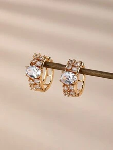 1對女士立體美鑽分裂耳環; 多種設計 - 心形、橢圓形、方形 - 金黃色 - 查看 9