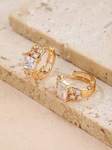 1對女士立體美鑽分裂耳環; 多種設計 - 心形、橢圓形、方形 - 金黃色 - 查看 10