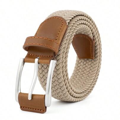 1PC Men's Woven Elastic Belt, Multiple Colors Available, No Hole Design, Stretchable, Fashion Casual Golf Belt For Daily Wear